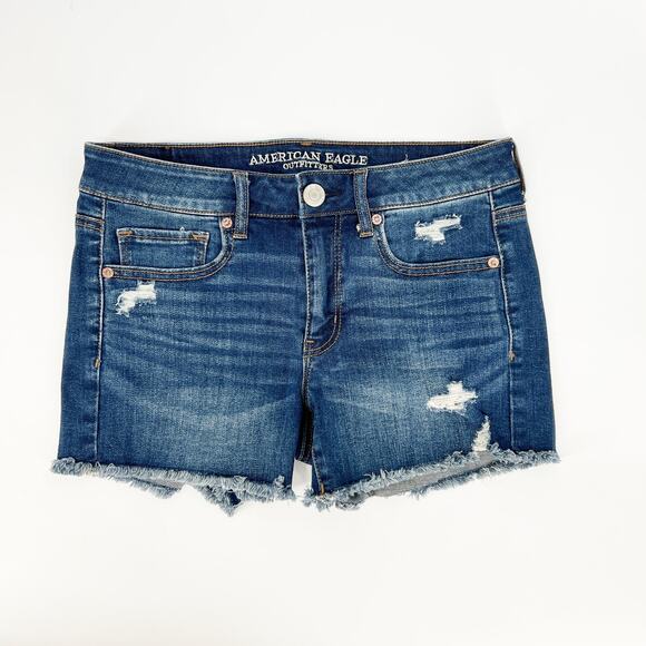 American Eagle Super Stretch Distressed Cut-Off Midi Shorts Size 8 NWT - Picture 6 of 6
